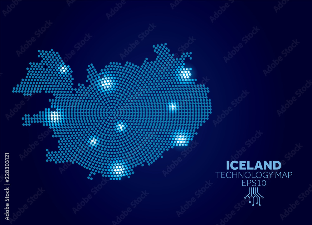 Iceland dotted technology map. Modern data communication concept