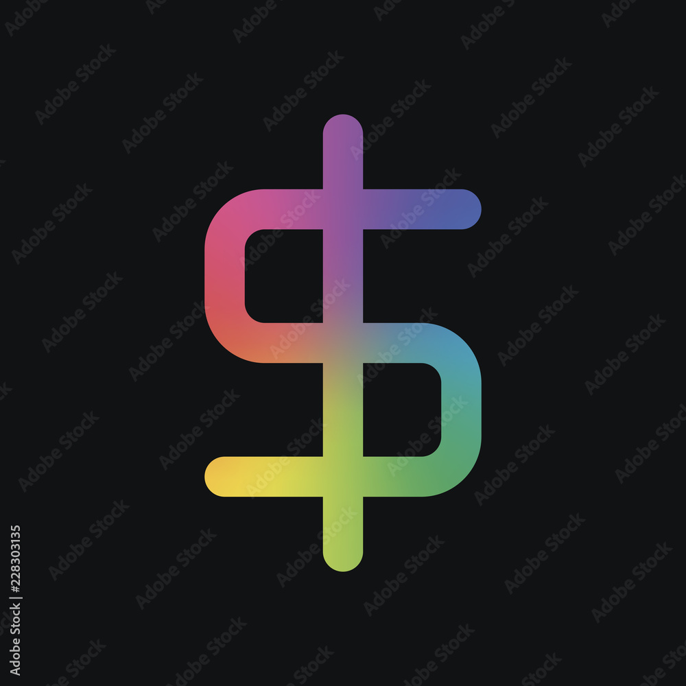 simple dollar symbol. Rainbow color and dark background simple dollar symbol. Rainbow color and dark background