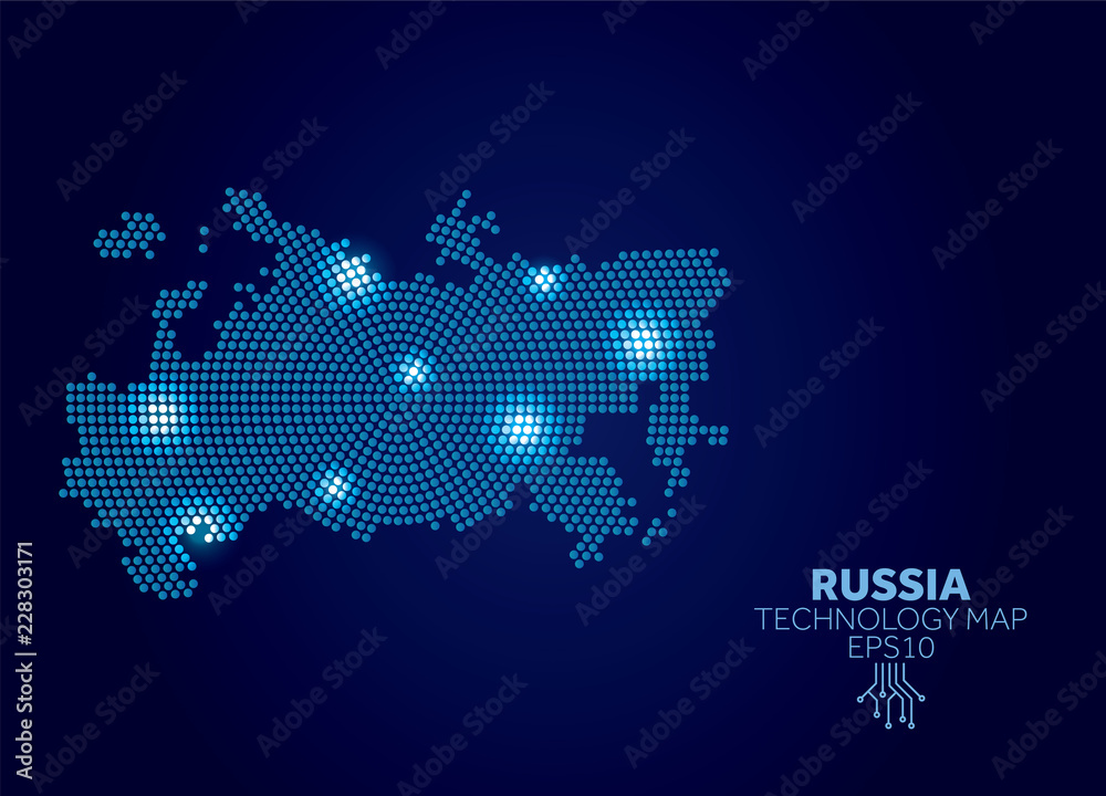 Russia dotted technology map. Modern data communication concept