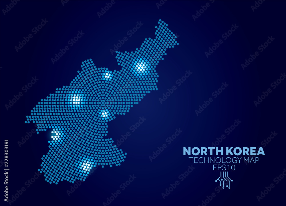 North Korea dotted technology map. Modern data communication concept