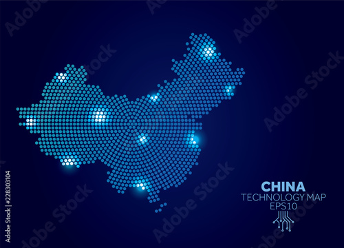 China dotted technology map. Modern data communication concept