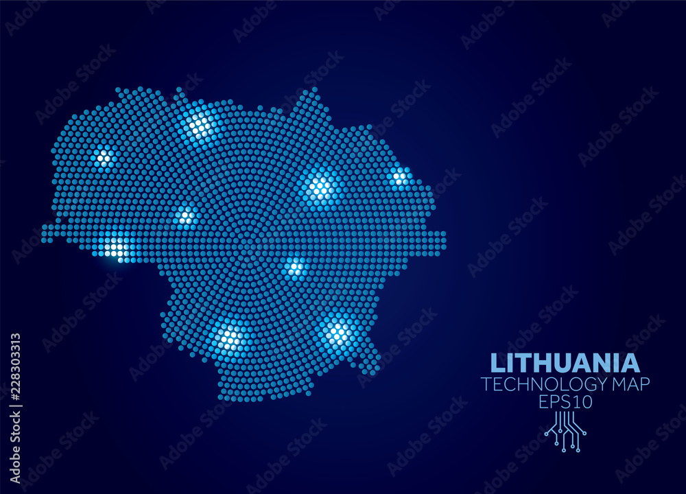 Lithuania dotted technology map. Modern data communication concept