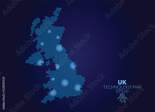 UK dotted technology map. Modern data communication concept