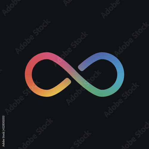 infinity symbol, simple icon. Rainbow color and dark background