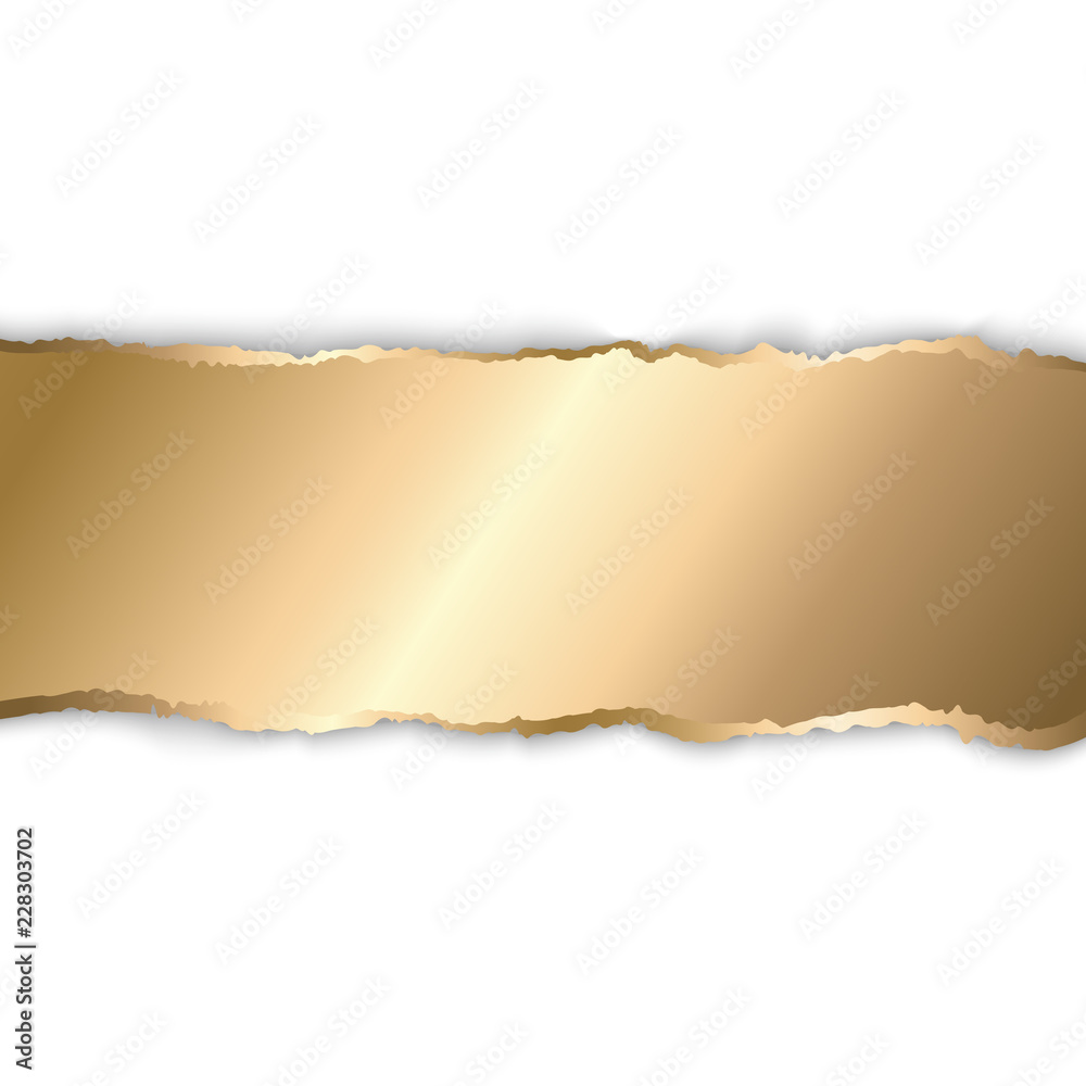 Gold and white torn paper. Template background