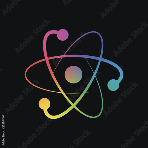 scientific atom symbol, logo, simple icon. Rainbow color and dar