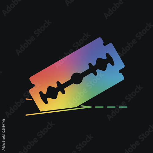razor blade and cutting line. simple icon. Rainbow color and dar