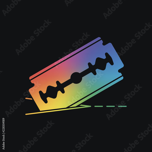 razor blade and cutting line. simple icon. Rainbow color and dar