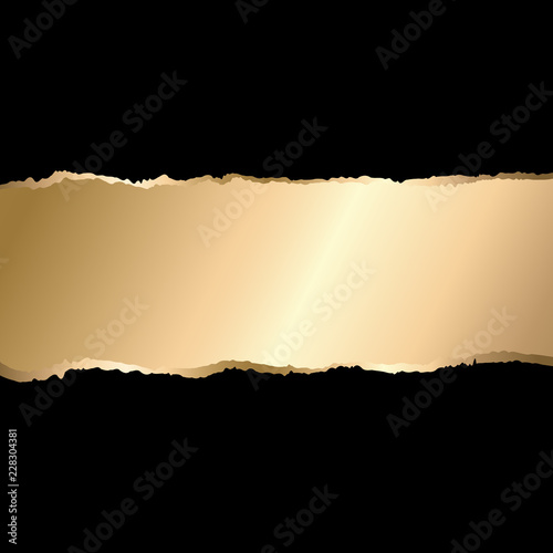 Gold and black torn paper. Template background