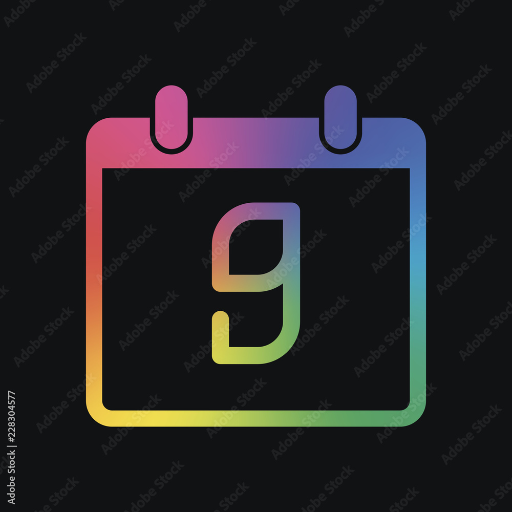 calendar with 9 day, simple icon. Rainbow color and dark background calendar with 9 day, simple icon. Rainbow color and dark background