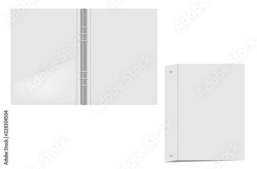 Open and closed ring binder folder with interior pocket, mock up