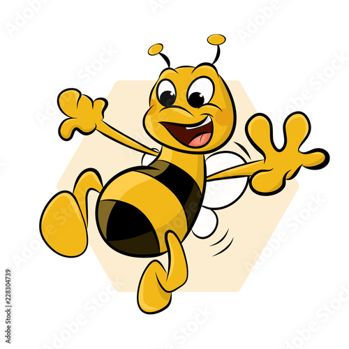 Funny smiling bee. Cartoon Vector Illustration.