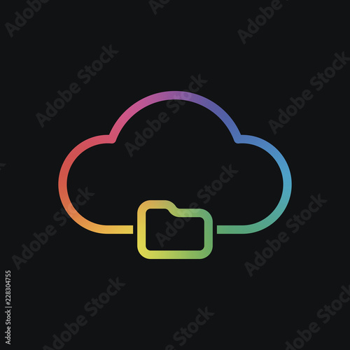 outline simple cloud and folder. linear symbol with thin outline. Rainbow color and dark background