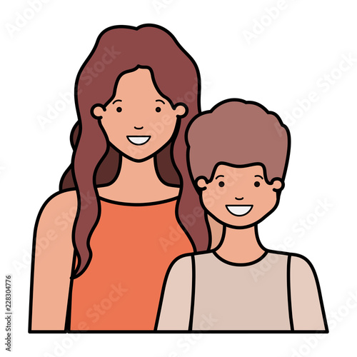 mother with her son smiling avatar character