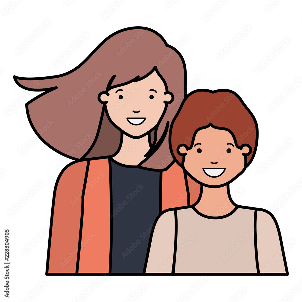 mother with her son smiling avatar character mother with her son smiling avatar character