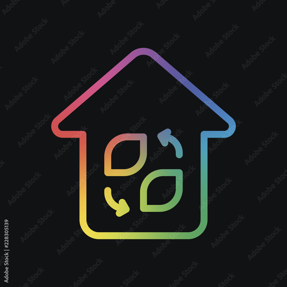 Eco house. Concept logo. Simple linear icon with thin outline. Rainbow color and dark background Eco house. Concept logo. Simple linear icon with thin outline. Rainbow color and dark background