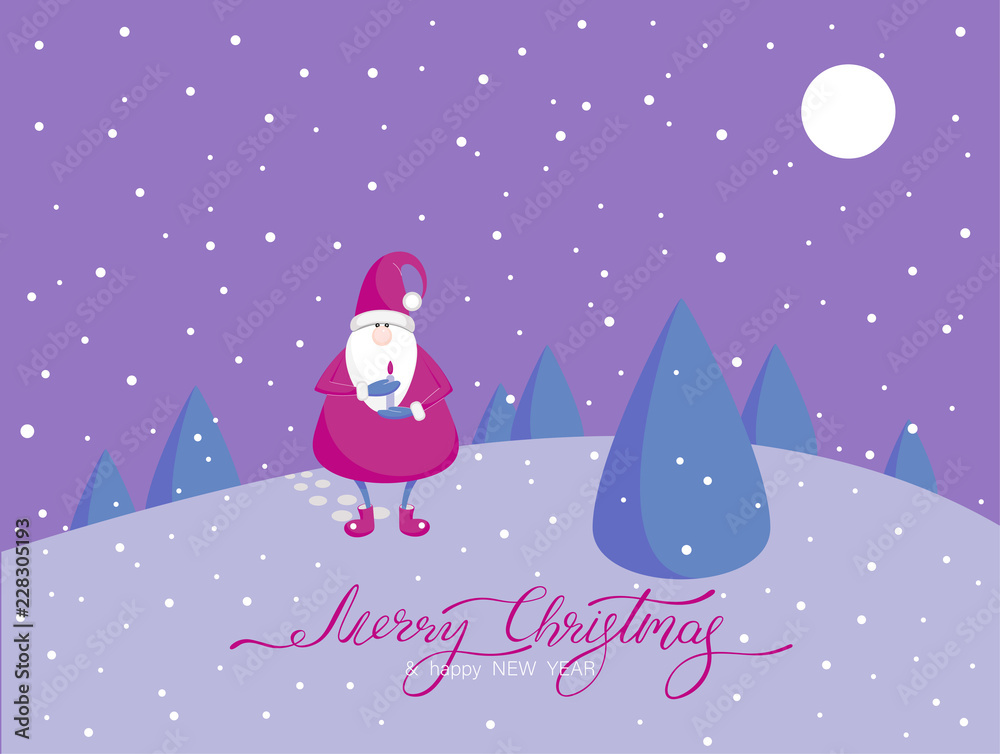 Merry Christmas and Happy New Year card with Santa Claus.