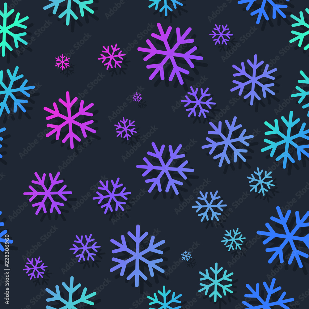 Snowflakes seamless pattern with bright gradient colors