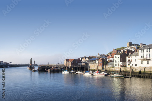 Whitby harbour  North Yorkshire seaside resort  calm and peaceful harbor