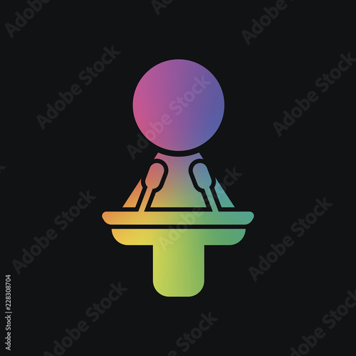 Woman speaker icon. Rainbow color and dark background
