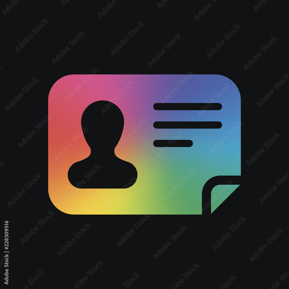 Identification card icon. ID profile. Rainbow color and dark background Identification card icon. ID profile. Rainbow color and dark background