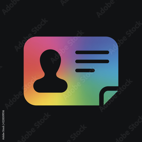 Identification card icon. ID profile. Rainbow color and dark background