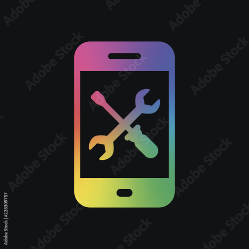 Phone repair service icon. Rainbow color and dark background