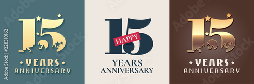 15 years anniversary set of vector icon, symbol, logo