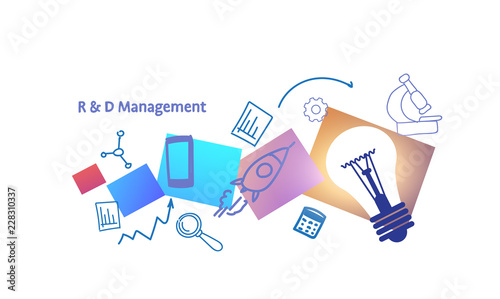 research and development r&d management concept innovation creative idea light lamp sketch doodle horizontal vector illustration