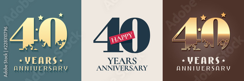 40 years anniversary set of vector icon, symbol, logo