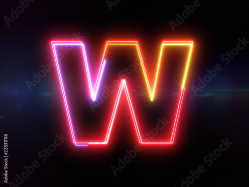 Letter W - colorful glowing outline alphabet symbol on blue lens flare dark background