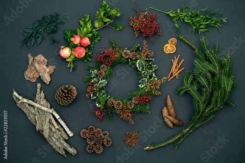 Christmas wreath in studio