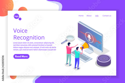 Voice messages, Voice recognition isometric concept with character. Can use for web banner, landing page template, infographics.