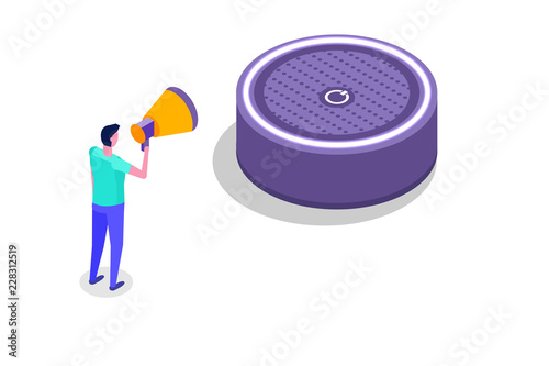Voice messages, Voice recognition isometric concept with character. Can use for web banner, landing page template, infographics.