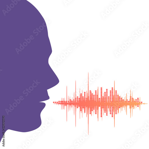 Voice recognition Personal assistant on mobile app. Concept flat vector illustration of device with microphone icon on screen and voice and sound imitation lines.