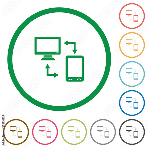 Syncronize mobile with computer flat icons with outlines