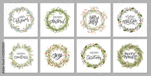 Vector big collection of hand written christmas phrases and quotes.