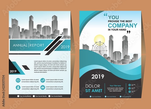 modern cover, brochure, layout for annual report with city background