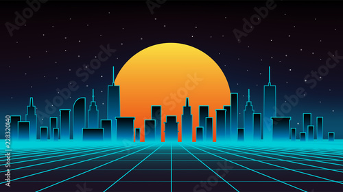 Night cityscape vector illustration. Silhouettes of urban buildings.