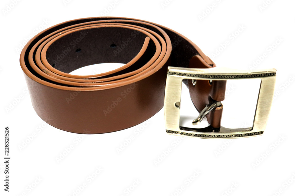 Brown belt is a large circle of leather. White background and isolated Brown belt is a large circle of leather. White background and isolated