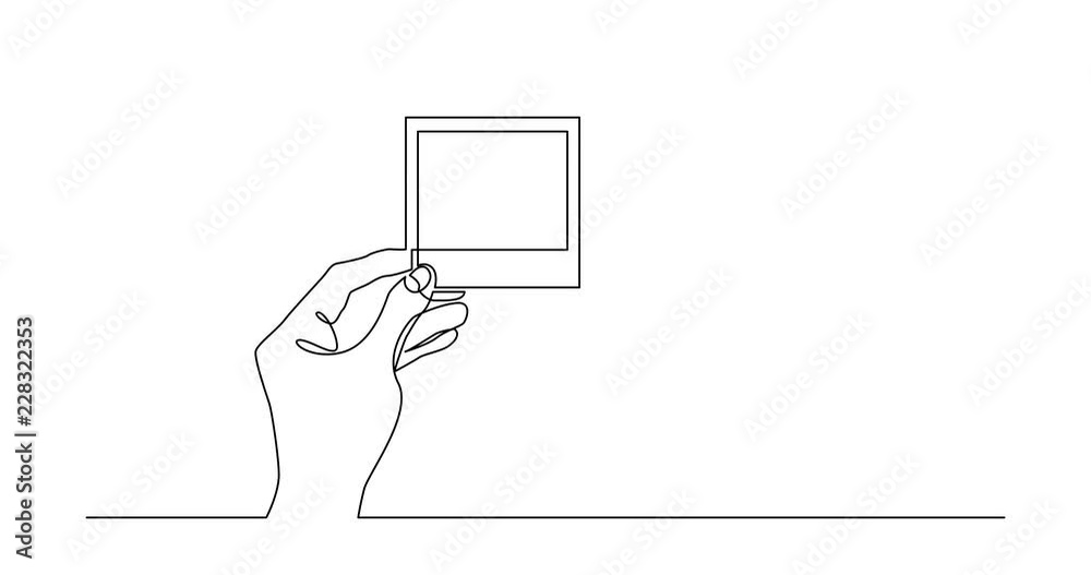 Animation of continuous line drawing of hand holding paper frame Animation of continuous line drawing of hand holding paper frame