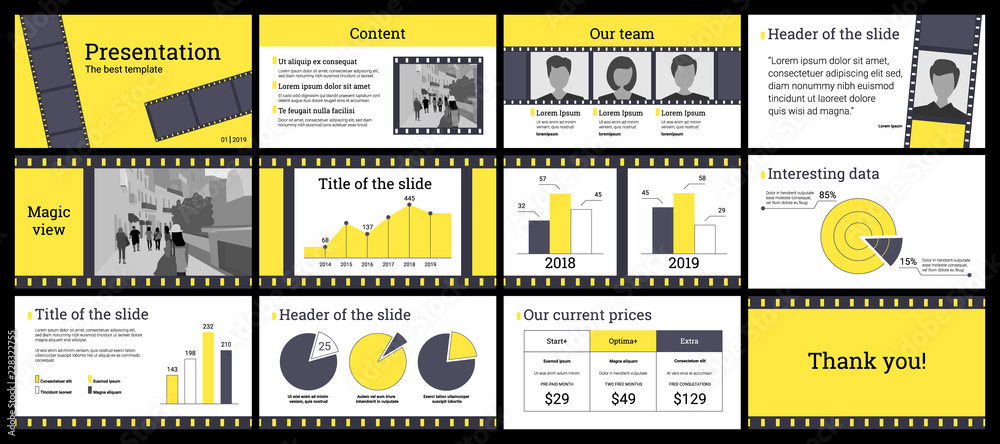 Business presentation template in yellow and grey on white background. - obrazy, fototapety, plakaty 