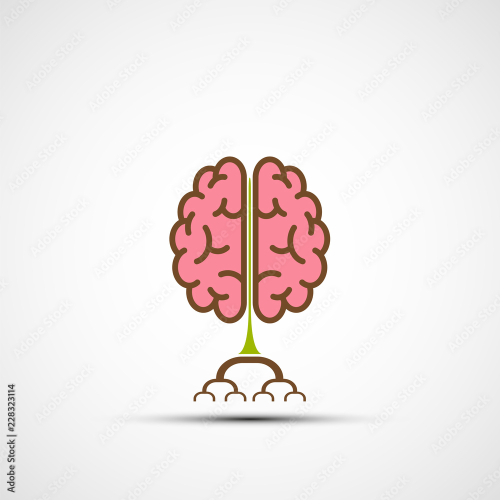 Icon human brain like a tree with roots. Logo of creative ideas and ...