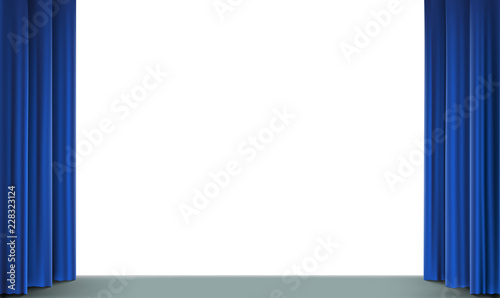 White screen in the cinema with a stage and curtain. Blank background.