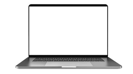 Laptop a rectangular screen for inserting images, isolated on white background, dark aluminium body. Whole in focus. High detailed. Template, mockup.