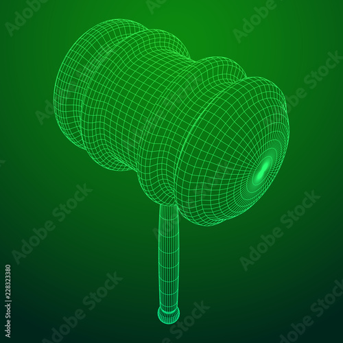 Gavel, hammer of judge or auctioneer. Wireframe low poly mesh vector illustration