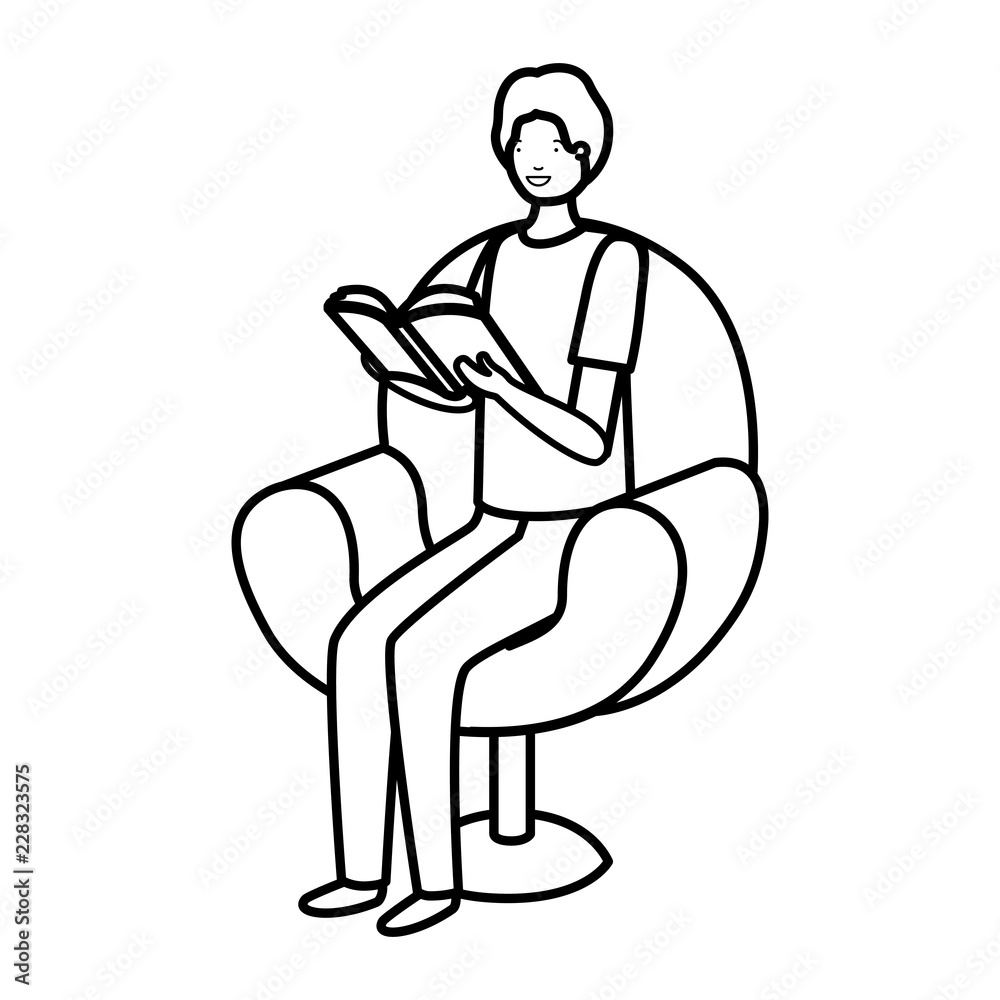 man reading book in the sofa avatar character