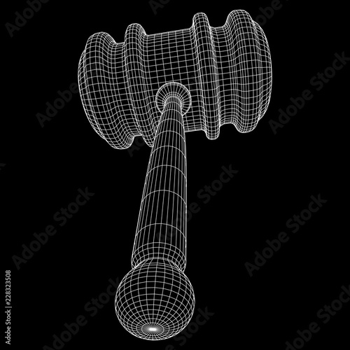 Gavel, hammer of judge or auctioneer. Wireframe low poly mesh vector illustration