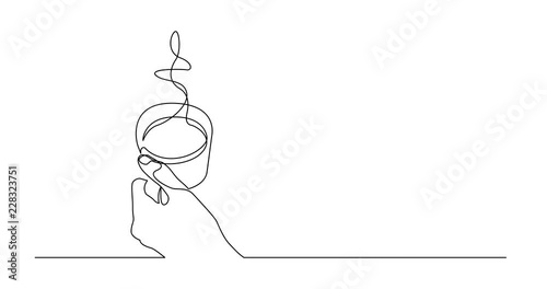 Animation of continuous line drawing of hand holding cup of hot coffee