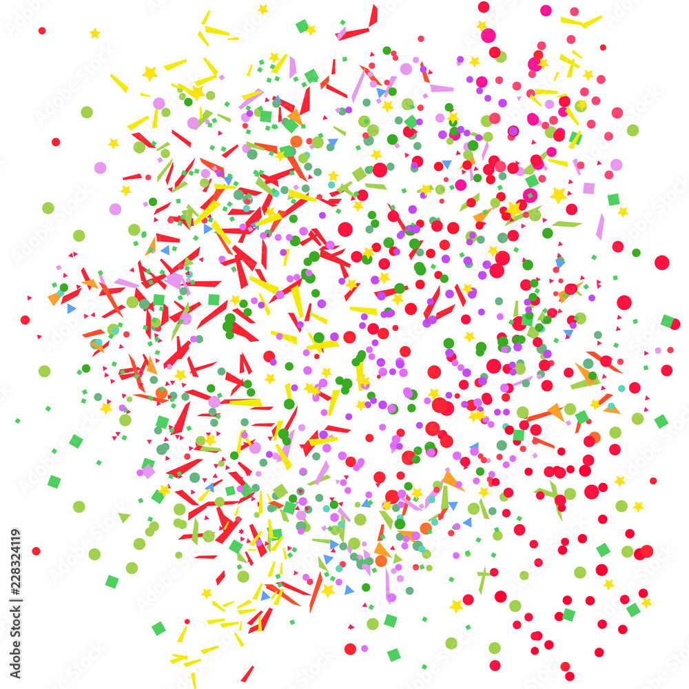 Fototapeta premium Multicolored confetti on isolated white. Geometric background with glitters. Pattern for design. Print for flyers, posters, banners and textiles. Greeting cards. Luxury texture